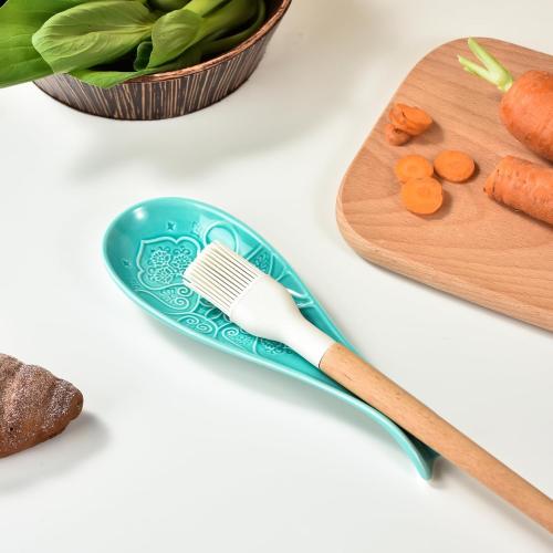 Ceramic Spoon Rest for Stove Top, Spoon Holder, Spoon Rest for Kitchen Counter, Utensil Rest for Spatula & Tong, Kitchen Decor and Accessories （Turquoise）