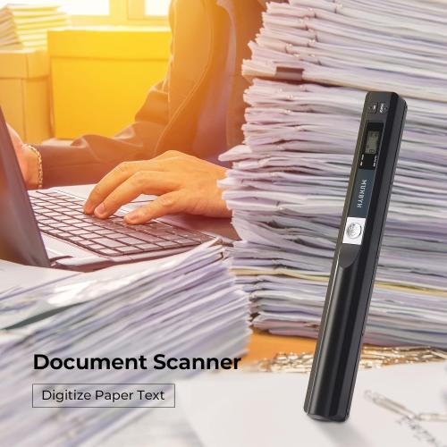 MUNBYN Portable Scanner, 900 DPI Photo Scanner for A4 Documents & Pictures, Wand Reader with 16G SD Card, Flat Scanning, USB Transfer to PC/Laptop, No Driver Required (Black)