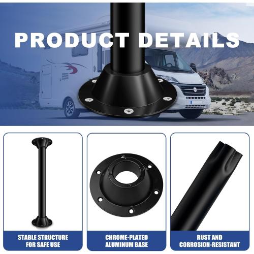 27 RV Table Legs & Base Kit - Heavy Duty Aluminum, Fits Travel Trailers, Campers, Caravans - Tool-Free Height Adjustment, Rust-Proof, Easy Install (2 Legs   4 Brackets) 27inch