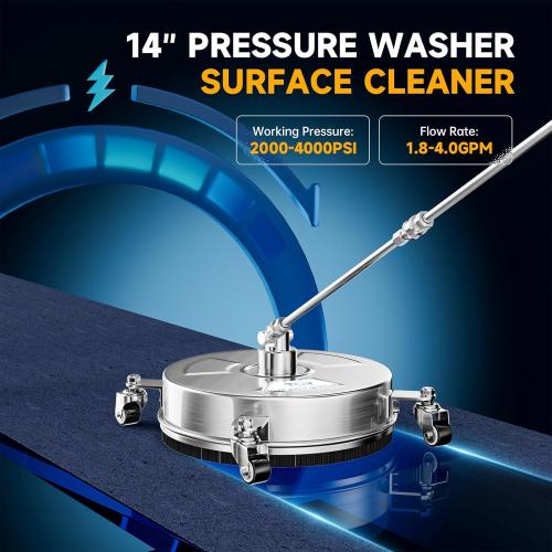 TOR 14 Pressure Washer Surface Cleaner 4000 PSI Stainless Steel, 4 Wheels