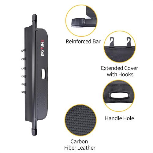 Color Black with hooks Cargo Cover for Honda CRV 2023 2024 2025 2026, Trunk Cover Retractable for 2023-2026 Honda CRV | Include Hybrid | Security Shield Privacy Shade (with Hooks & Extension)