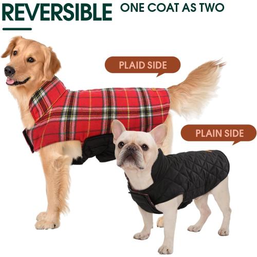 Size M Kuoser Waterproof Dog Coat, Reversible Dog Jacket for Medium Dogs, Adjustable Durable