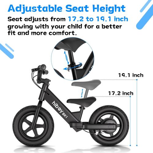Hiboy Electric Balance Bike for Kids, 12-Inch Tires, 5.6/9 mph, Adjustable Seat, Up to 4.9 Miles, Electric Bike for Kids Ages 3–5