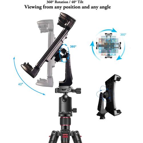 IPad Tripod Mount Adapter 360 Degree Rotatable Universal Tablet Clamp Holder for iPad Pro 12.9 11 10.5, iPad Air Mini, Surface Tab, Galaxy Tab and 3.5 to 13.5in Phone Tablet, for Tripod, Monopod