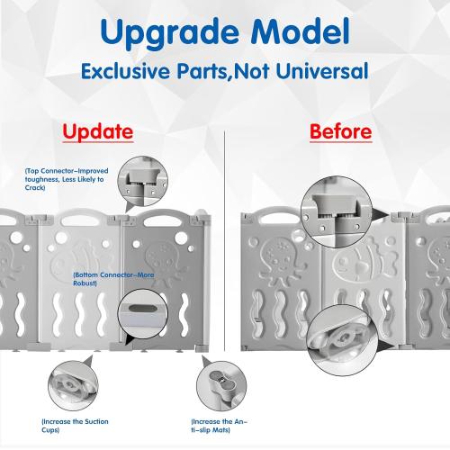 Albott Baby Fence Kid Playpen 18 Panel Albott Play Yard - Foldable Kids Safety Activity Center Playard Safety Lock Gate,Adjustable Shape, Portable Design for Indoor and Outdoor (18 Panel, Grey White)