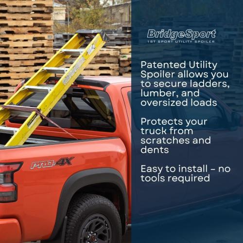BridgeSport Wingman Utility Spoiler for Trucks - Compatible with Nissan Frontier 2005-2025 – Headache & Ladder Rack, Cab Protection and Large Cargo Management – W004