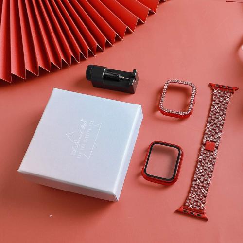 JOHIPI 3-Pack Compatible With Apple Watch Band 38mm 40mm 42mm 44mm   Case, Women Jewelry Bling Diamond Metal Strap with Diamond Case and Glass Screen Protector Case For iWatch Series SE 6 5 4 3 2 1