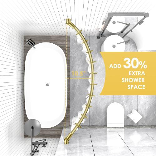 Adjustable Curved Shower Rod, 42-72 inches Extra Wide Shower Curtain Rod, Rust proof, Premium Stainless Steel, Curved Shower Rod for Bathroom, Gold
