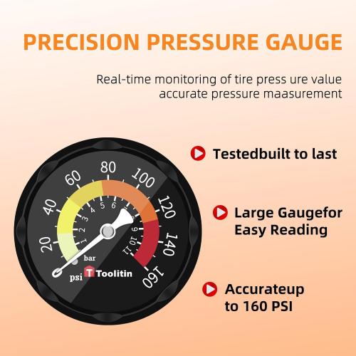 TOOLITIN Floor Bike Pump with Gauge,160 PSI High Pressure,Bicycle Pump Compatible with Presta and Schrader Valve