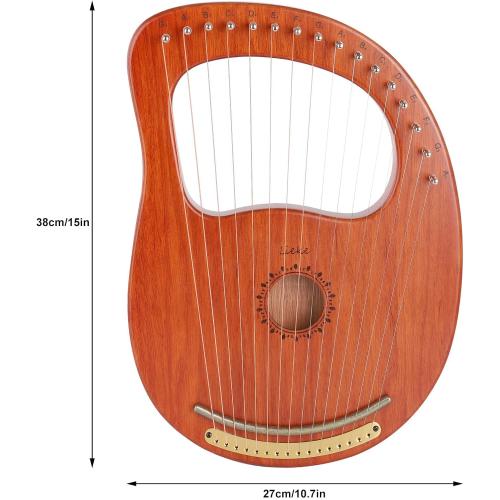 LIEKE Lyre Harp 16 Strings with Bag Tuning Wrench,Metal Strings,Mahogany Body and Copper Saddle,Professional Lyre Harp instrument Gift for Beginner Musician