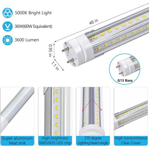 4 Foot 5000K T8 LED Bulbs T12 Fluorescent Tube Replacement | 36W 3600LM, G13 Big-Pin, F32T8 F40T12 LED Replacement, Dual-End Powered Type B Ballast Bypass Shop Lighting