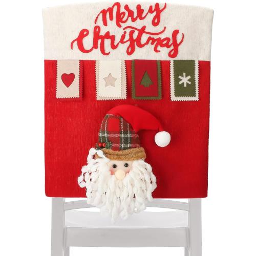 MOTUZP Xmas Dining Chair slipcovers Santa Claus SnowOffice Party Bar Decor[ABC*2],Christmas Chair Back Covers Set of 6Xmas Dinner Chairs Cover for Kitchen Resta
