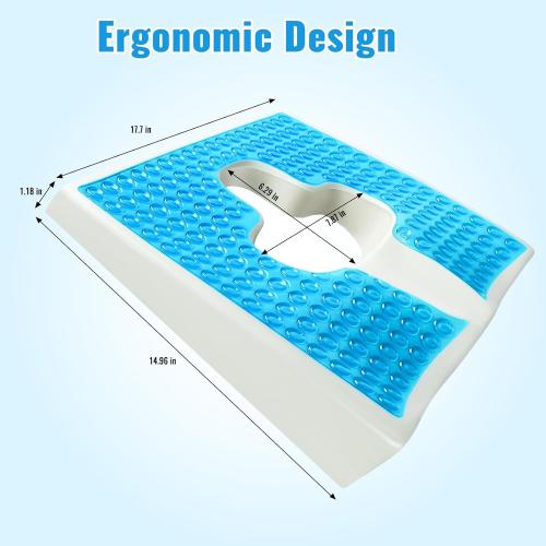 Anti Bedsore Cushion, Bed Sore Cushions for Butt, Breathe Freely Fiber Bedsore Pressure Relief Pillow, T Shaped Opening Triangular Slope Design for Elderly, Bedridden, Disabled (Blue)