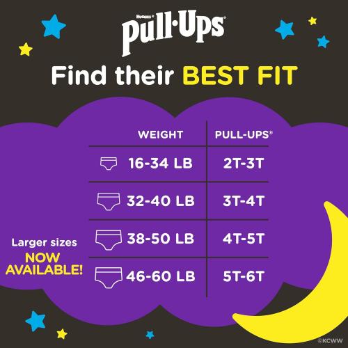Pull-Ups Boys' Night-Time Potty Training Pants, Size 3T-4T Overnight Training Underwear (32-40 lbs), 60 Ct