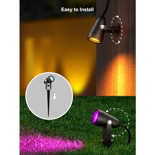 ANGELHALO Smart Landscape Spotlights, Low Voltage IP65 Waterproof Outdoor Spotlights Compatible with APP/Voice/Alexa Control, Color Changing Lights for Yard Garden Pathway Lawn, 6 Pack