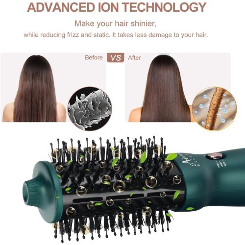 Aima Beauty Hair Dryer Brush Dual Voltage Travel Blow Dryer Brush Hot Air Brush with Oval Barrel 360°Airflow for Smooth,Negative Ionic Frizz-Free Drying/Straightening/Voluming, Dark Green ‼️has mild hair in the brush ‼️