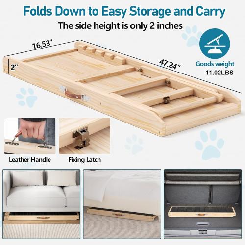 Tresbro Dog Ramp for Bed, 4 Level Adjustable 14.56'' to 24'' Dog Ramps with Anti-Slip Carpet & Carrying Handle, Portable Dog Ramp Supports up to 200LBS for Small Medium Large Dogs to Get on Bed, Couch