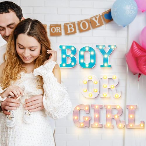Boy or Girl Gender Reveal Party Decorations Light up Letters Glitter Sign Battery Powered Pink Blue Marquee Lighted Sign Alphabet LED Letter Lights for Baby Shower Tabletop Decor Supplies