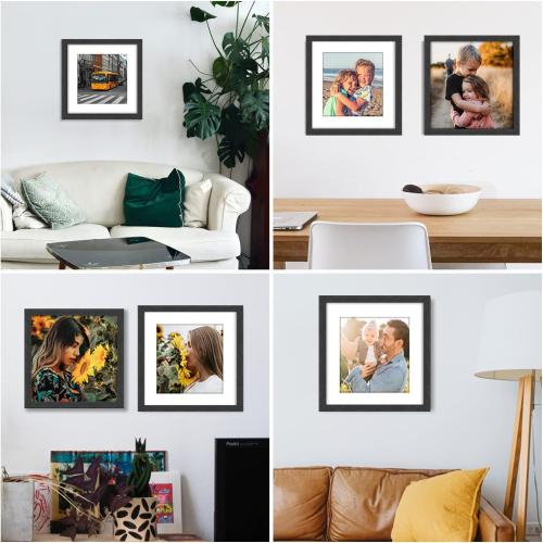 12x12 Picture Frame Rustic Black Wood Set of 6,Display Square Pictures 8x8 with Mat or 12x12 Without Mat,Multi Photo Frames Collage for Wall - Gallery Wall Frame Set