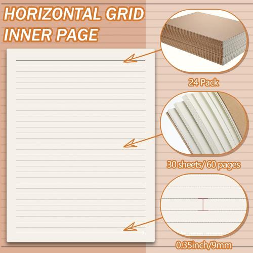 24 Pack Large Kraft Notebooks Bulk, 8.5 x 11 Inch | College Ruled A4, Subject, Diary, Journals, Notebooks, Office Notes Writing Supplies, 60 Pages