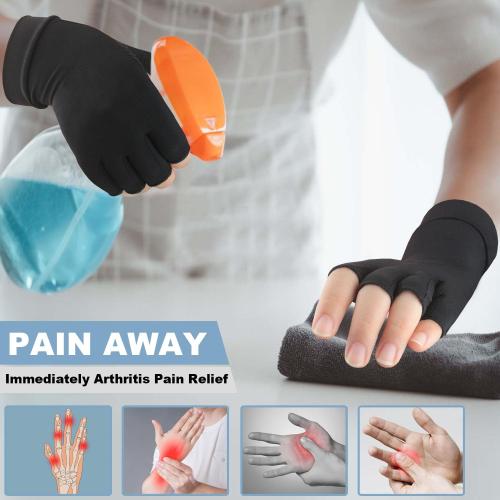 2 Pairs Copper Arthritis Compression Gloves for Rheumatoid, Osteoarthritis, Carpal Tunnel Pain Relief, Compression Hand Gloves for Women & Men,Anti-Slip Fingerless Gloves for Work,Typing (S)