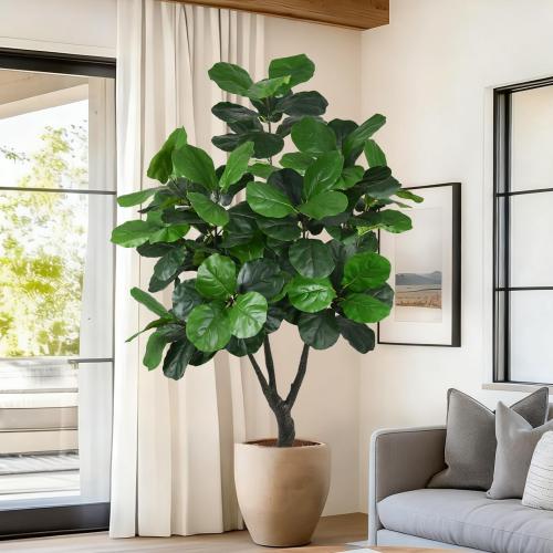 Artificial Fiddle Leaf Fig Tree 7FT Tall Large Faux Trees with Realistic Leaves, Fake Tropical Floor Potted Artificial Plants for Home Office Living Room Indoor Outdoor Decor (84in,1Pack)