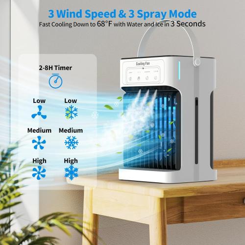 Portable Air Conditioners for Bedroom, Dual Motor Evaporative Air Cooler with 3 Speeds & 3 Mist, 7 Color Night Light Cooling Fan with 2-8H Timer, 1100ML Personal AC Unit for Office Room