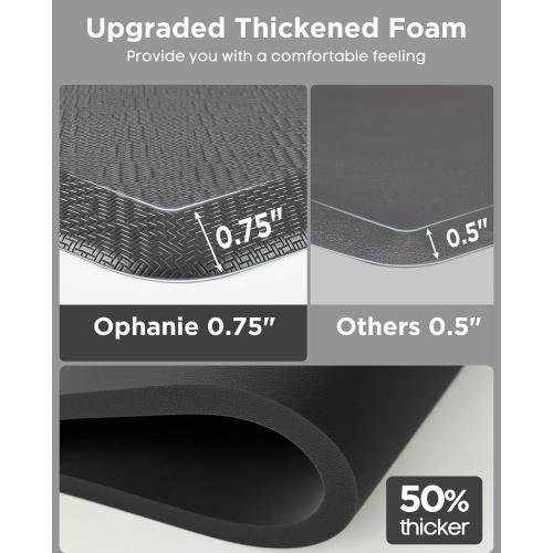 Ophanie Kitchen Mats for Floor, 3/4 Inch Thick Kitchen Rugs, 24'' x 70'' Anti Fatigue Standing Cushioned Mat, Waterproof,Comfort Ergonomic Mat for Office, Home, Sink, Grey Non-Slip Bottom