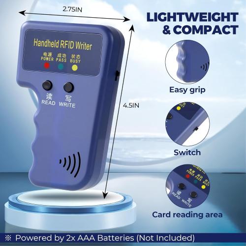 125KHz RFID Copier – Handheld ID Card Writer with 6 Key Fobs & 6 Blank Cards,Compatible with T5577 & More