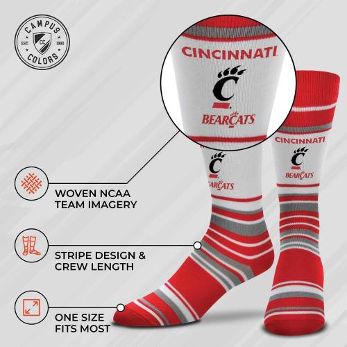 One Size For Bare Feet Collegiate University Striped Dress Socks, One Size Fits Most Footwear for Men Women Youth, Game Day Apparel