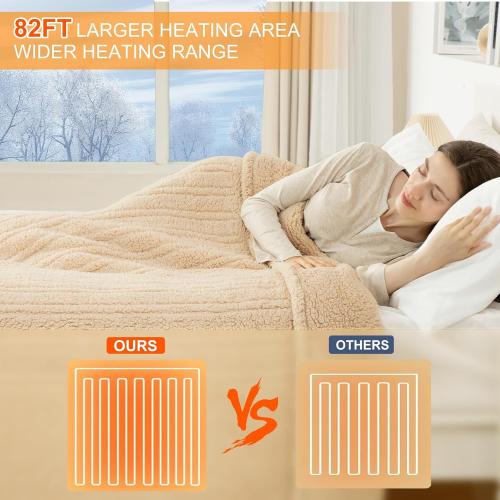 Heated Blanket Full Size 72X84 Beige - Soft Double Sided Sherpa Electric Blanket Full Size with LED Display, 6 Heating Levels & 10 hrs Timer, Machine Washable & Fast Heating, Gift for Women