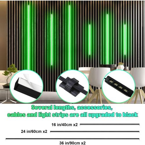 Lichaser RGB Black Smart Recessed Lighting for Acoustic Panel, 6 Pcs WiFi LED Strip Light for Wood Slat Wall Panel Compatible with Alexa, Self-Adhesive Smart LED for Slat Wall (2*36 2*24 2*16 in)