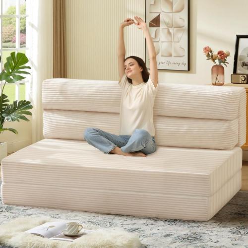 Folding Sofa Bed, Convertible Sleeper Chair with Pilow Foldable Matress, 2 in 1 Pull Out Loveseat Sofa Portable Fold Out Chair Bed Comfy Floor Couch Lounge for Living Room Bedroom