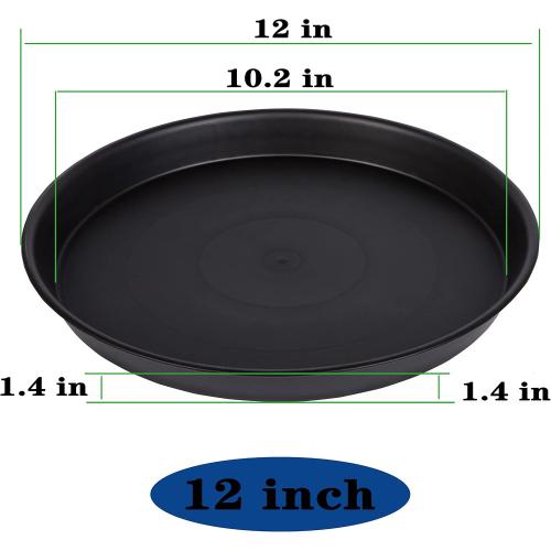 6 Pack of 12 inch Plant Saucer, Heavy Duty Plastic Plant Saucer 12 inch Round, Plant Tray for Pots, Flower Saucers for Indoors, Garden Plate Bowls, Trays for Planter 10/11/12 (Black)