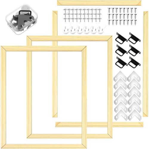 DoubleFill 3 Pack 16x20 Inch DIY Canvas Stretcher Bars Canvas Frame Wood Frames Kit Easy to Assemble for Prints, Posters, Oil Painting, Painting, Embroidery Stitch and Needlepoint Arts