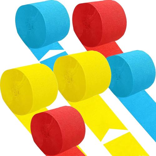 Red 1 Blue 2 and Yellow 1  Crepe Paper 4 Pcs Streamers for Party Decorations, Birthday Wedding DIY Crafts, Gift Wrapping Supplies