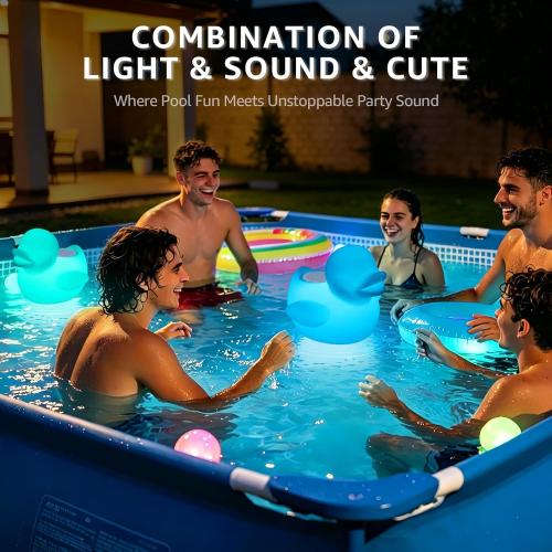 uuffoo Floating Pool Lights Speaker, LED Duck-Shaped Bluetooth Pool Speaker with Remote Control, IPX7 Waterproof Rechargeable Floating Speaker Light for Pool, Hot Tub, Patio and Outdoor Party