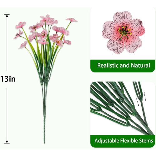 24PCS Artificial Pink Flowers for Outdoors, Realistic Silk Flowers