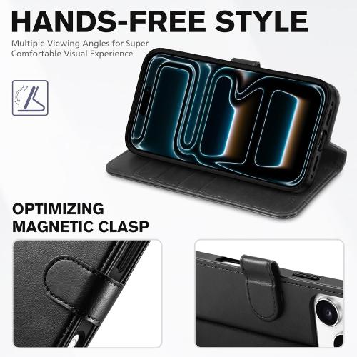 TUCCH Wallet Case for iPhone 17 Pro Max (6.9) 2025, RFID Blocking 4 Card Holders | Kickstand | Shockproof TPU Shell | PU Leather | Magnetic Closure | Protective Flip Folio Cover | Black