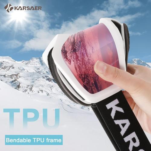 Karsaer Ski Goggles Anti-Fog Snow Goggles OTG 100% UV Protection Snowboard Goggles Bendable Dual-Lenses for Men Women Youth