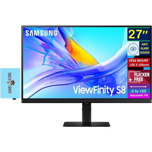 Samsung 27 ViewFinity S8 (S80UD) 4K UHD IPS Monitor with HDR10, Built-in KVM Switch, Anti Glare, VESA Mount, Flicker Free, Displayport, Black (LS27D802UANXGO)