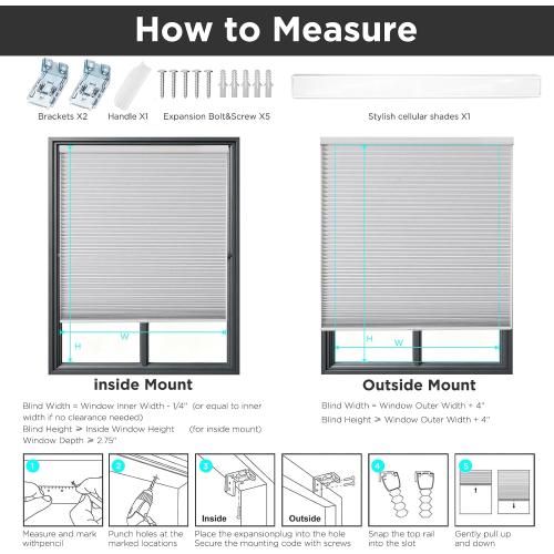 Joydeco Cellular Shades Cordless, 35 Inch Wide Blackout Cellular Blinds for Windows, Waterproof Honeycomb Blinds White Window Coverings for Bedroom, Living Room, Office, Kitchen (35 W x 64 H)