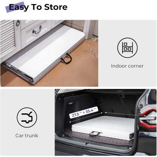 Folding Table 6ft Portable Heavy Duty Plastic Fold-in-Half Utility Foldable Table Plastic Dining Indoor Outdoor for Camping, Picnic and Party, White