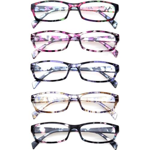 Kerecsen Reading Glasses 5 Pairs Fashion Ladies Readers Spring Hinge with Pattern Print Eyeglasses for Women (Mix Color -2, 2.50)