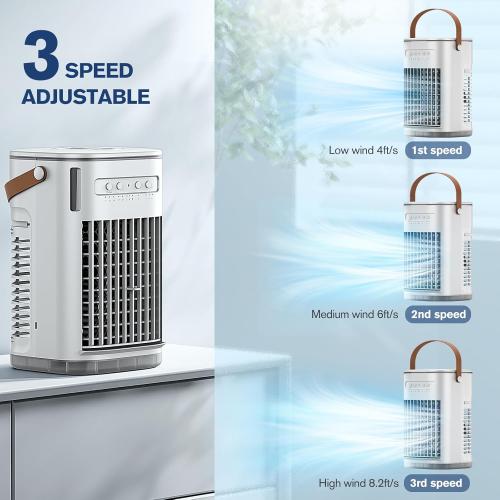 Portable Air Conditioners w/Remote, 5400mAh Built-in Battery, Mini Air Conditioner, 1.2L Water Tank & Ice Box, Auto-off Timer, Evaporative Air Cooler With 3Speeds, Desktop Fan For HomeOutdoors