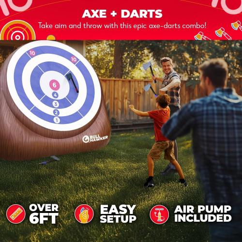 Swooc Games® - Bull Hawker™ | Giant Axe Darts (Over 6ft Tall) w/ 15  Games | Axe Throwing Game for Backyard w/Air Pump | Outdoor Games for Adults and Family | Carnival Games | Throwing Axe Yard Games