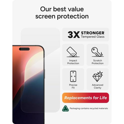 ZAGG Glass  Screen Protector for iPhone 16/15 – 3X Stronger Tempered Glass with Reinforced Edges, Scratch & Smudge Resistant, InvisibleShield, Easy Installation