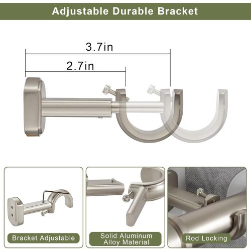 1 1/8 Inch Diameter Curtain Rods 36 to 72 Inches(3-6ft), Telescoping Heavy Duty Large Drapery Rod with Adjustable Aluminum Alloy Bracket, Solid End Caps for Windows Patio Decoration, Brushed Nickel