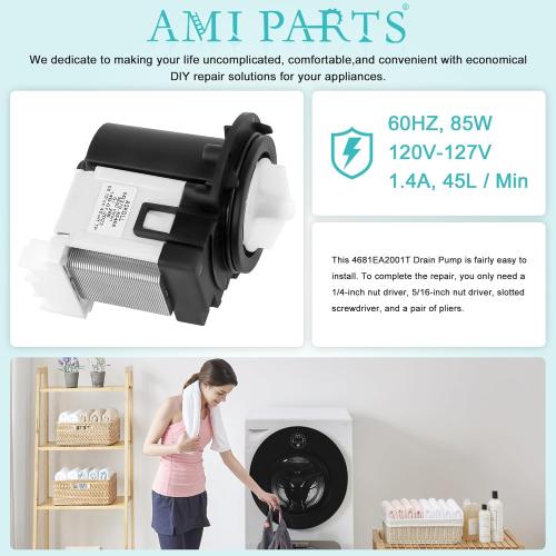 4681EA2001T Washer Drain Pump Assembly Fit for Kenmore/LG Washing Machine wm3670hwa wm3270cw wm2101hw wm3770hva wm3431hs - Replace AP5328388 4681EA1007G 4681EA1007D Drain Pump by AMI PARTS
