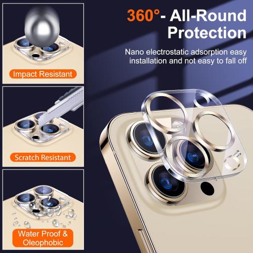 UniqueMe [ 3 Pack] Compatible with iPhone 12 Pro Max 6.7 Camera Lens Protector Tempered Glass,[Case Friendly][New version][Scratch-Resistant][Easy Installation] -Golden